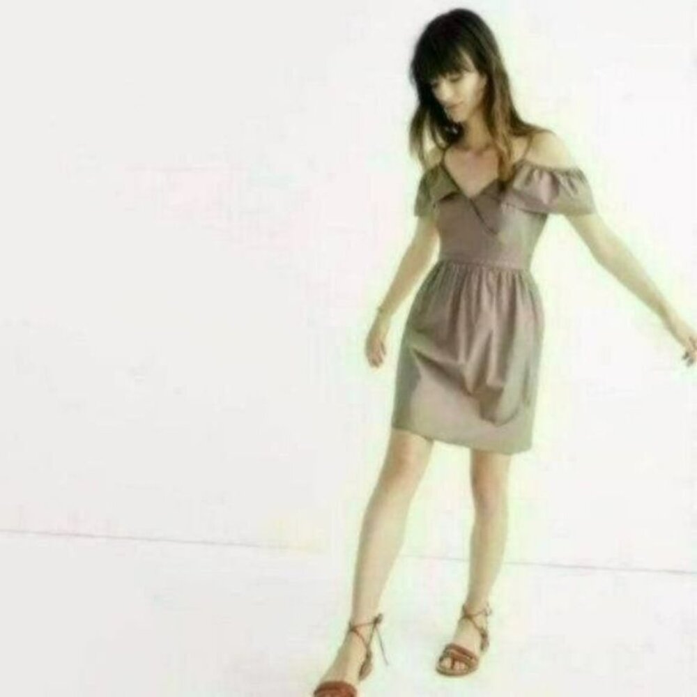 Madewell Women's Size 4 Khaki Woven Cold Shoulder Faux Wrap Mini Dress